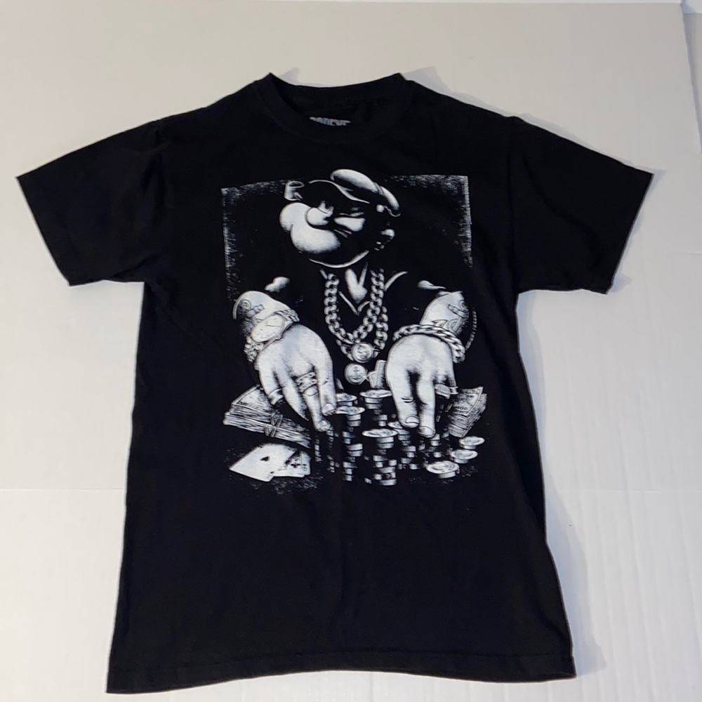 Popeye Gambling Gangster Short Sleeve Unisex Size Small Black Tee Shirt